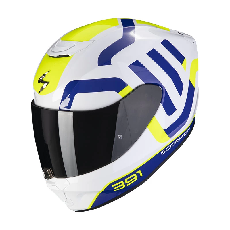 Policarbonato Casco Scorpion Exo 391 Arok Bianco Blu Giallo 3 Policarbonato Casco Scorpion Exo 391 Arok Bianco Blu Giallo